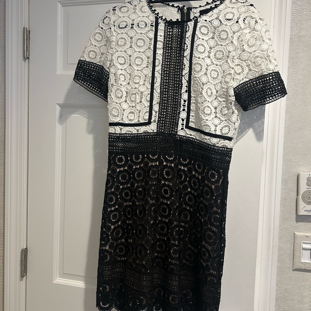 Aqua Black and White Crochet Midi Dress